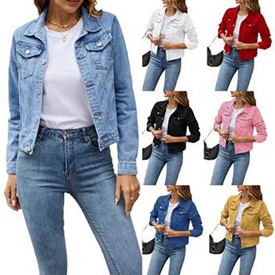 Women's Denim Jackets Fashion Casual Long Sleeve Lapel Solid Button Down Chest Pocket Slim Jean Jacket Fall Winter Coat