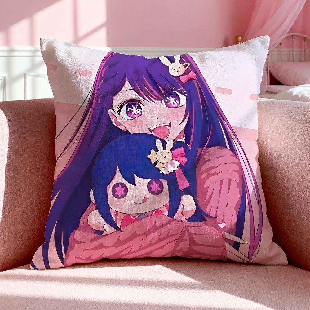 Anime O-Oshi No Ko Cushion Cover Breathable Linen Pillowcase Summer Odorless Eco-Friendly Invisible Zipper Washable