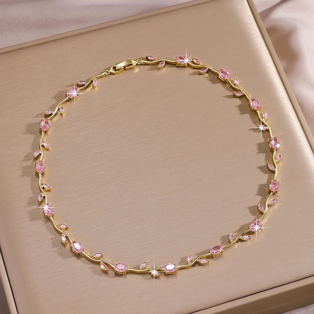 Luxury Gold-Plated Copper Zircon Leaf Bracelet, High Quality Jewelry
