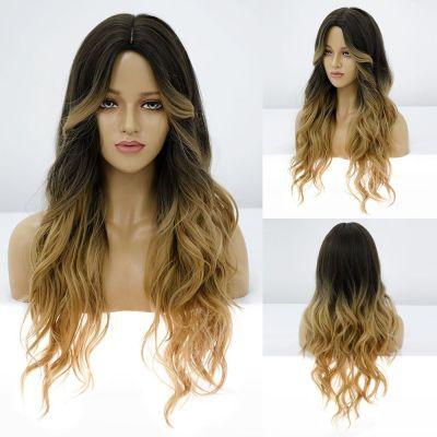 Fashionable Women s Wig: Center-Parted, Ombré, Long Curly Wig with Large Waves as the picture