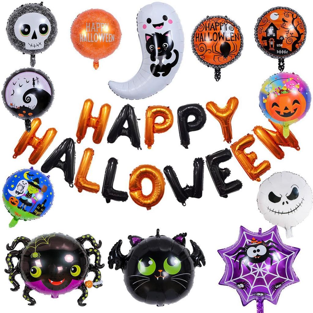 Halloween Aluminum Foil Balloons: Bat, Pumpkin, Ghost, Wings, Cat, Spider Decorations