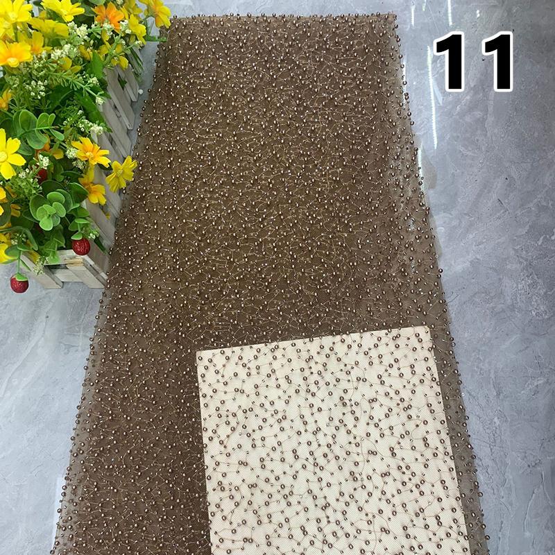 1 Yard  Luxury Heavy Embroidery Pearl Sequin Bead Fabric Gorgeous African Gauze Lace Fabric DIY Handmade Wedding Dress Garments