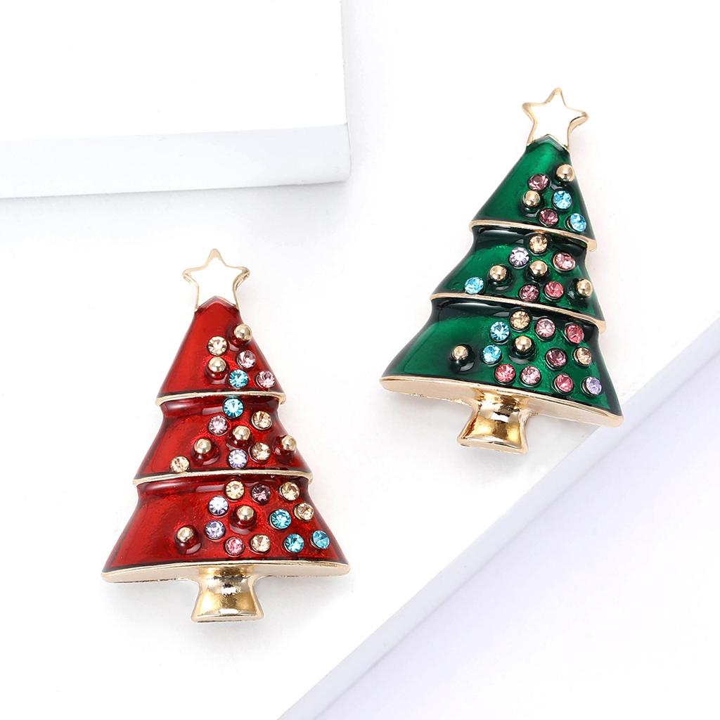 Christmas Classic Rhinestone Tree Brooches for Women Unisex Enamel Plant Pin Event Party New Gift Decoration Clothes Accessories