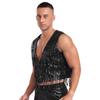 Mens Glitter Sequin Vest Sleeveless Tassel Waistcoat V Neck Open Front Dance Club Festival Partywear