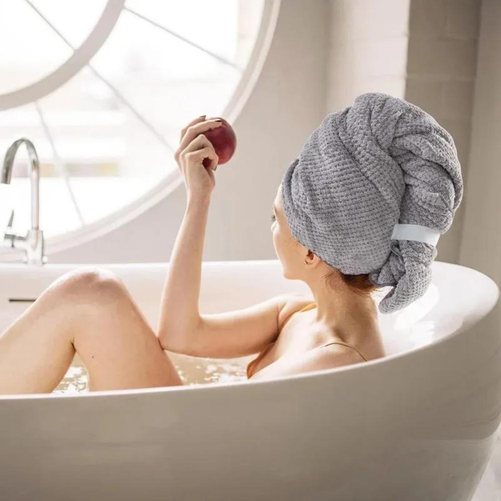 Toalha de cabelo em microfibra extra grande ultra absorvente com fecho de elástico, toalha de cabelo de secagem rápida tipo turbante