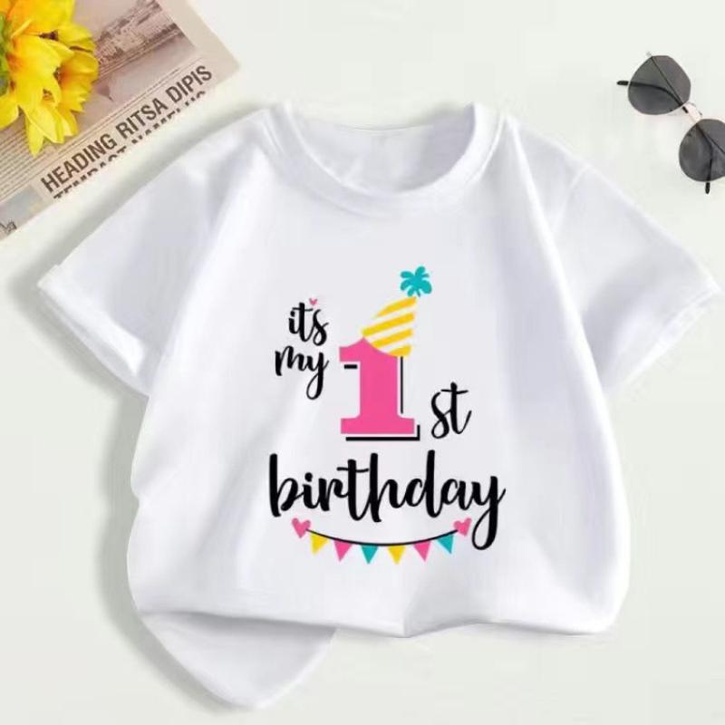 Summer Children's First Birthday Number T-shirt, Fashionable Short-sleeved Top for Boys and Girls