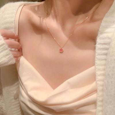 Sweet  Pendant Necklaces Fairy Pink Flower Clavicle Chain For Women Gift