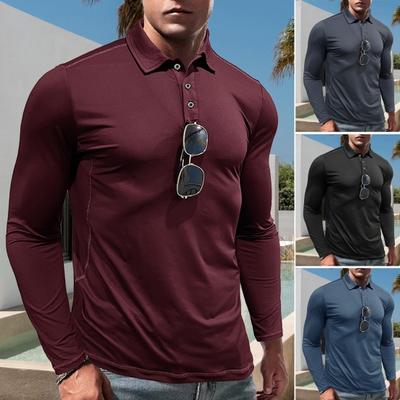 Men Spring Fall Shirt Buttoned Turn-down Collar Long Sleeves Slim Fit Quick Dry