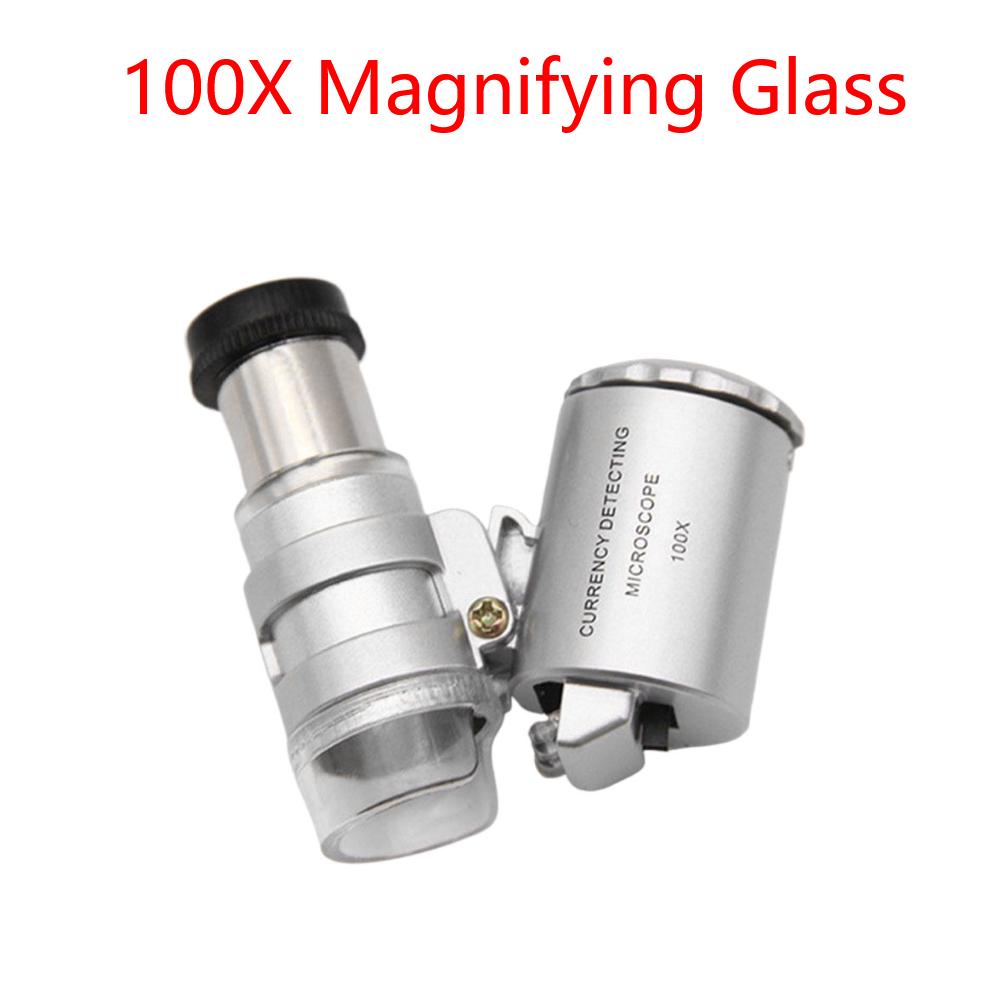 Mini Pocket Microscope UV Magnifier Folding Jewelry Microscope Illuminated Adjustable Jeweler Loupe Magnifying Glass