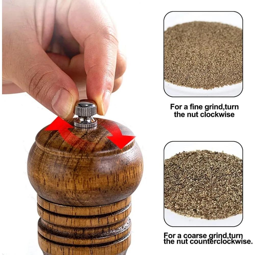 Wooden Pepper/Salt Mill Adjustable Ceramic Mill Hand-Operated Spice Grinders for Home Kitchen Use