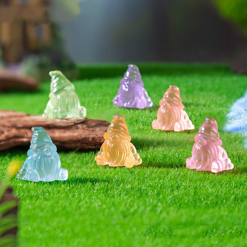 6Pcs Luminous Mini Resin Gnomes Statues Ornaments Cute Diy Fairy Miniature Gnome Figurines For Miniature Garden Home Decor
