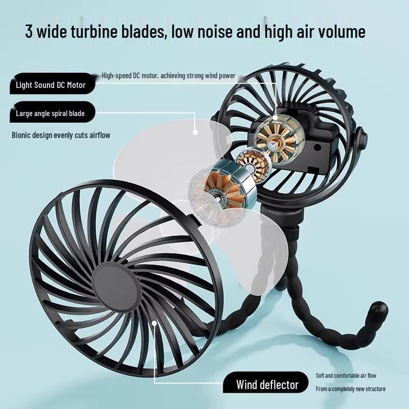 Portable Rechargeable Stroller Mini Fan & Phone Holder with Silent Anti-Pinch Design & High Air Volume