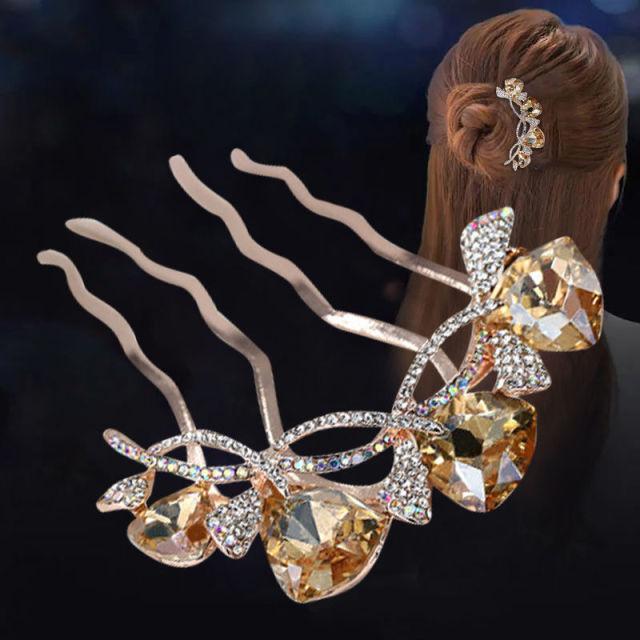 Elegance Women Bowknot U Shape Rhinestone Hairpins Metal Hair Sticks Hairclip Bridal Wedding Banquet Hair Accessories Headwear