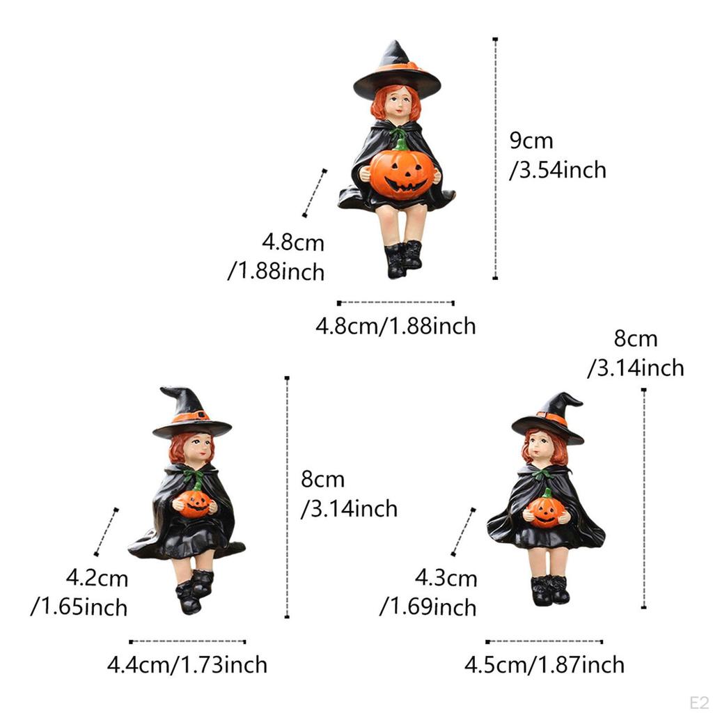 3x Pumpkin Witch Figurine Halloween Statue Decoration Gift Sculpture Resin Ornament for Indoor