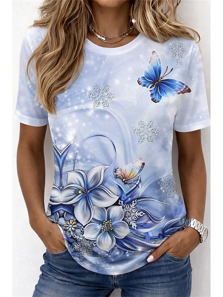 Unisexs Summer Casual Roundneck Shortsleeve Tshirt Simple Dragonfly Print Elegant Tshirt Stylish Unisexs Top