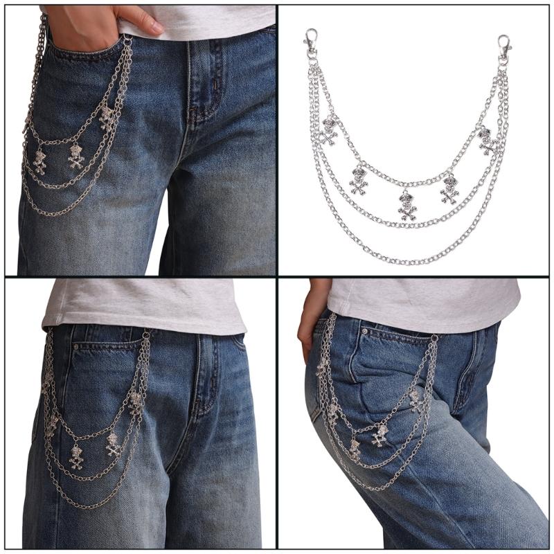 Punk Style Skull Jeans Chain Skull Charm Edgy Gothic Metal Waist Accessory For Women Girls