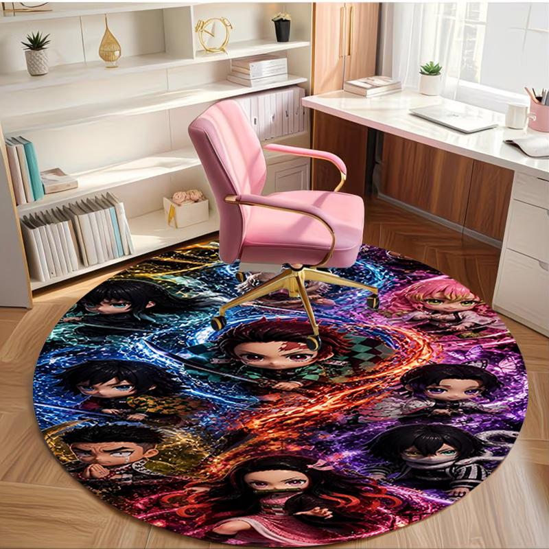 Demon Slayer Print Round Rug, Washable Floor Carpet, For Entryway Dorm Laundry Room Office Study, Home Decor Birthday Christmas Gift