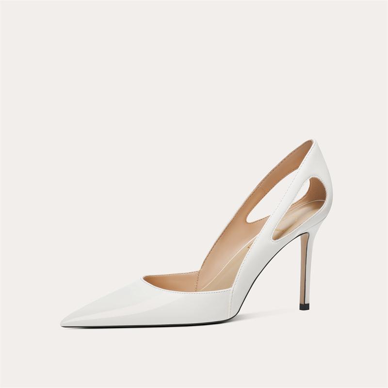 708-C60 Summer Patent Leather Hollow High Heel Nude Single Shoes Daily Banquet Temperament Female Companion Shoes Pointed Design