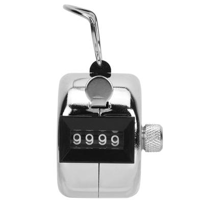 BERM Hand Tally Counter 4Digits Silver Aluminium Alloy Handheld Counting Tool with Hook