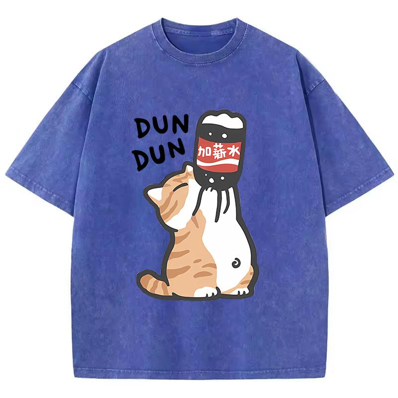 Manga Retro Washed Cotton T-Shirt Cat Chinoiserie Style Vintage Top Tee Casual Streetwear Men Women Unisex T Shirt