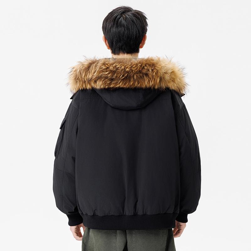 Men's and Women's Thickened Winter Down Jacket with Fur Collar, 90% White Duck Down Hooded Parka.