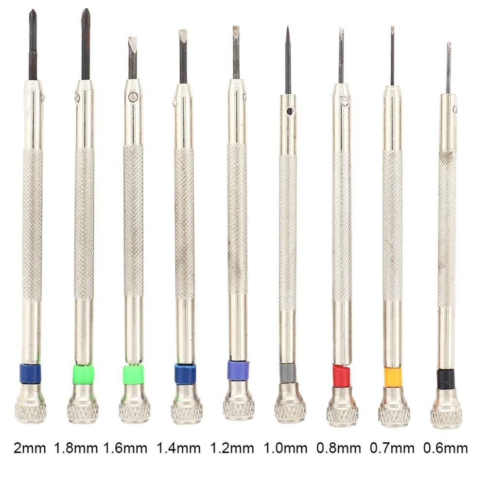 9pcs Spare Heads Precision Screwdriver Kit Round Base Flat Slotted Screwdriver Professional Repair