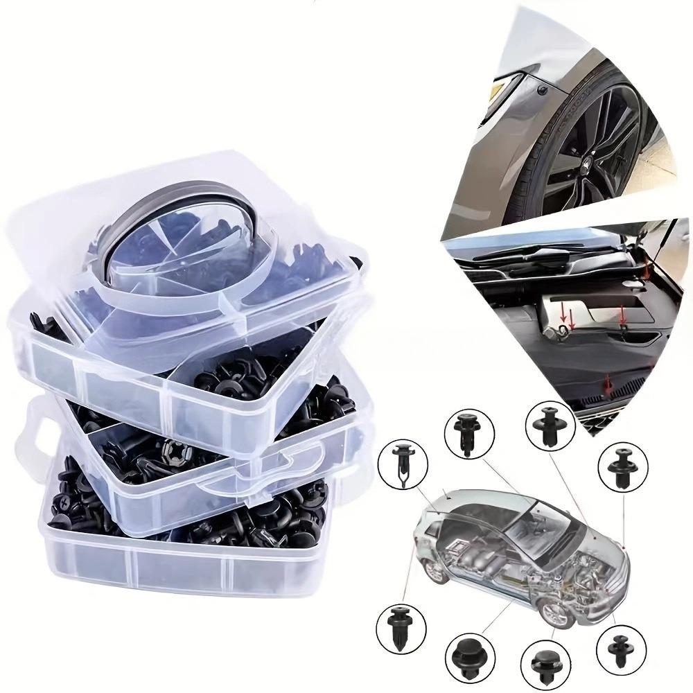 710 ks Krabicová sada autozapínadel - Univerzální plastové nýty, klipy do auta a držáky nárazníků pro opravu a upevnění vozidla