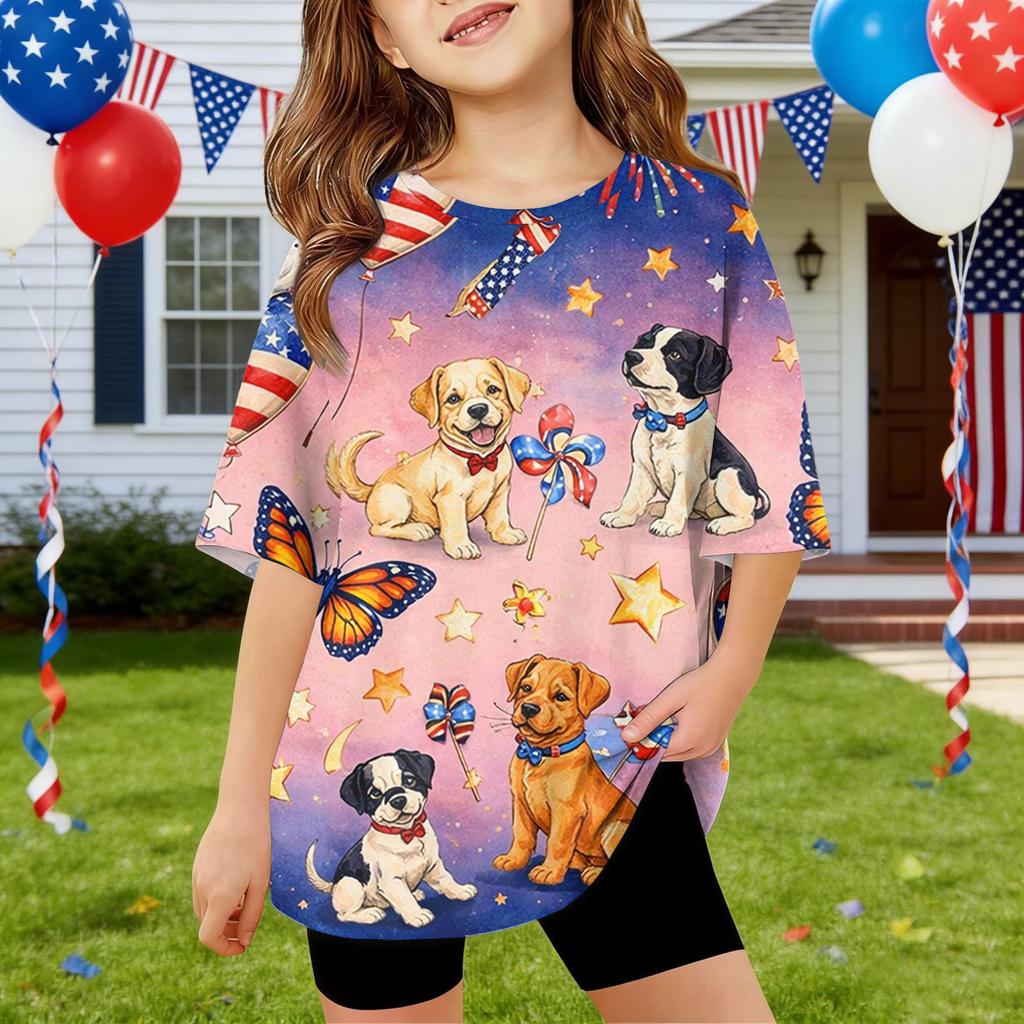 Kids Independence Day Print Round Neck Short Sleeve Casual T-shirt