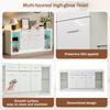 160*40*75cm Side Cabinet with LED Light Strip and 3 Drawers, Chest of Drawers with 14 Storage Compartments, Tempered Glass Bottom Panel, White