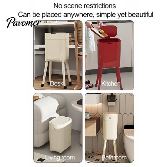 Easy Move Rolling Trash Can with Heightened Legs And Wheels, 16L Capacity Press On Lid Living Room Container Garbage Bin, Retro Style Waste
