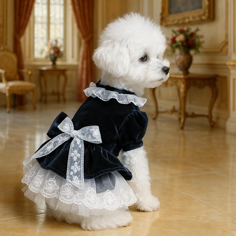 PETCIRCLE Pet Circle Dog Clothing Cat Clothing Bow Lace Edge Velvet Dress Dress