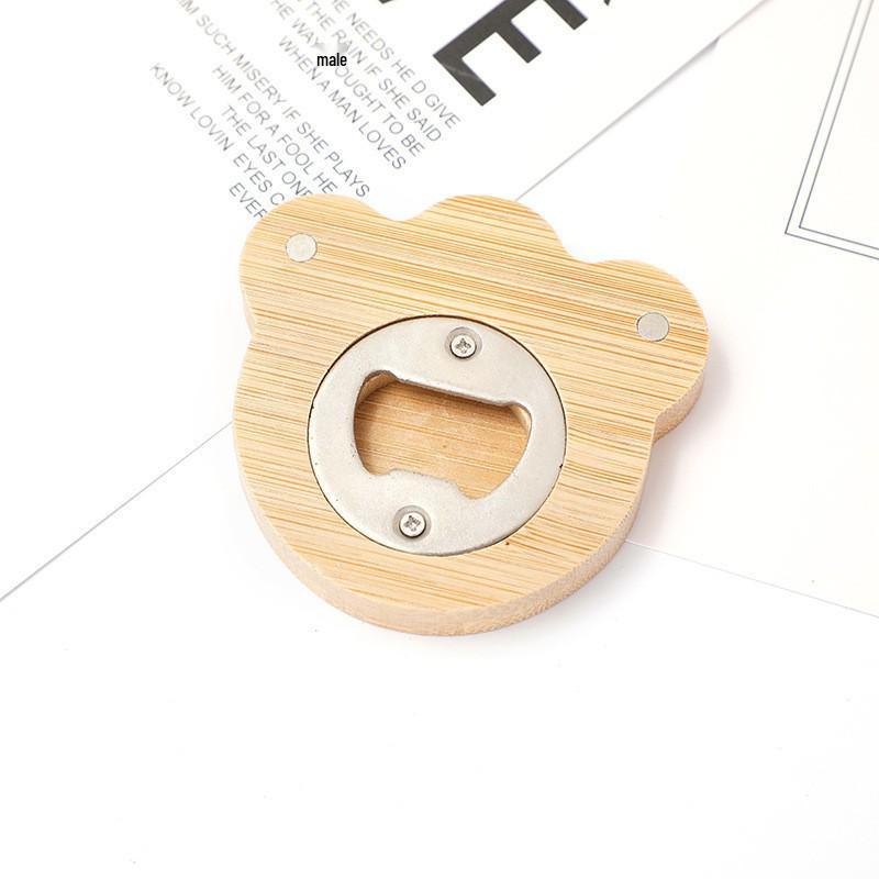 Bamboo Magnetic Beer Bottle Opener & Fridge Sticker - Stainless Steel & Wood