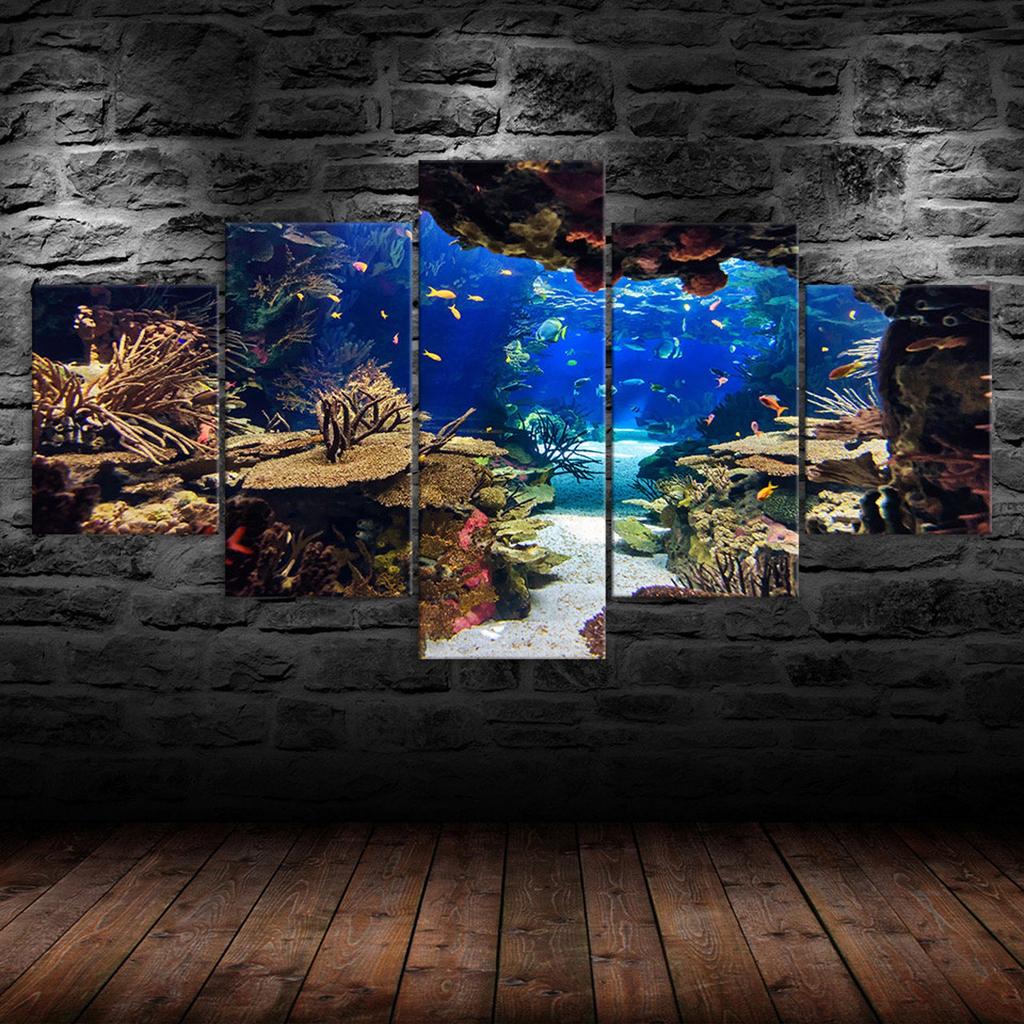 Underwater Sea Fish Coral Reefs 5 Piece Five Panel Wall Canvas Print Modern Art Poster Picture Home Decor Gift For Him For Her