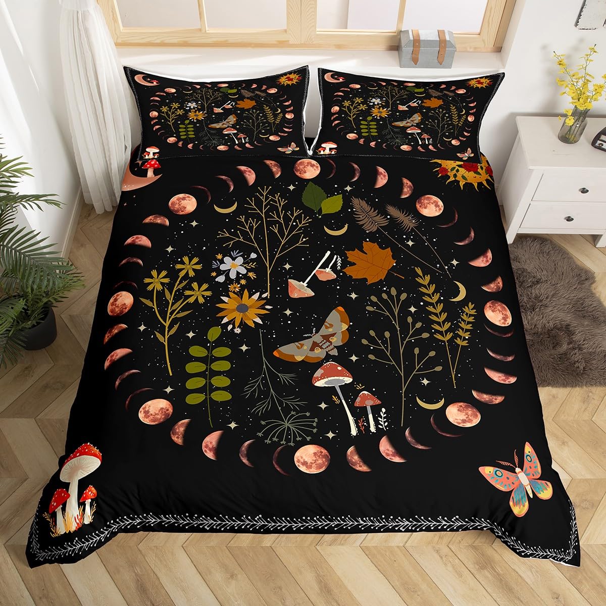 

Blue Buterfly Soft durable Quality Duvet Cover Set Bohemian Moth Mushrom Warm Comforter Cover Hipie Wild Fungus Patern Home Rom Decor Beding Sets 100*200cm Single