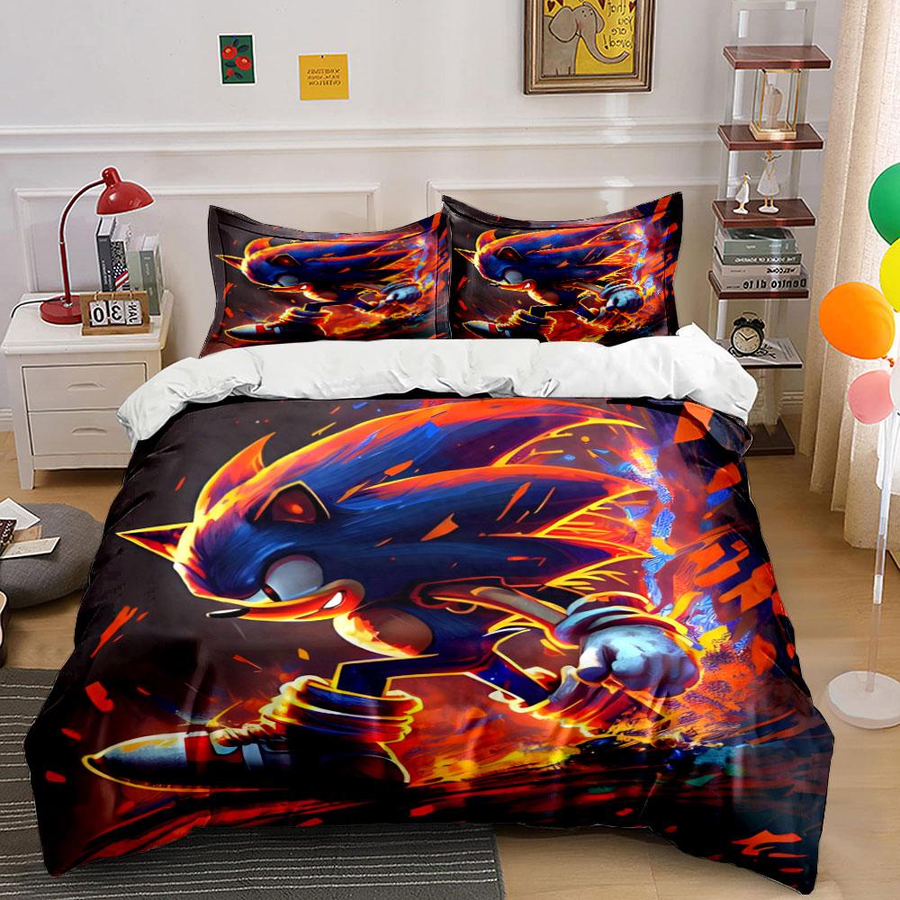 Blue hedgehog with flames. Bedding sets Duvet cover sets Duvet covers Pillowcases(1 * Duvet Cover 2 * Pillowcases without duvet insert)