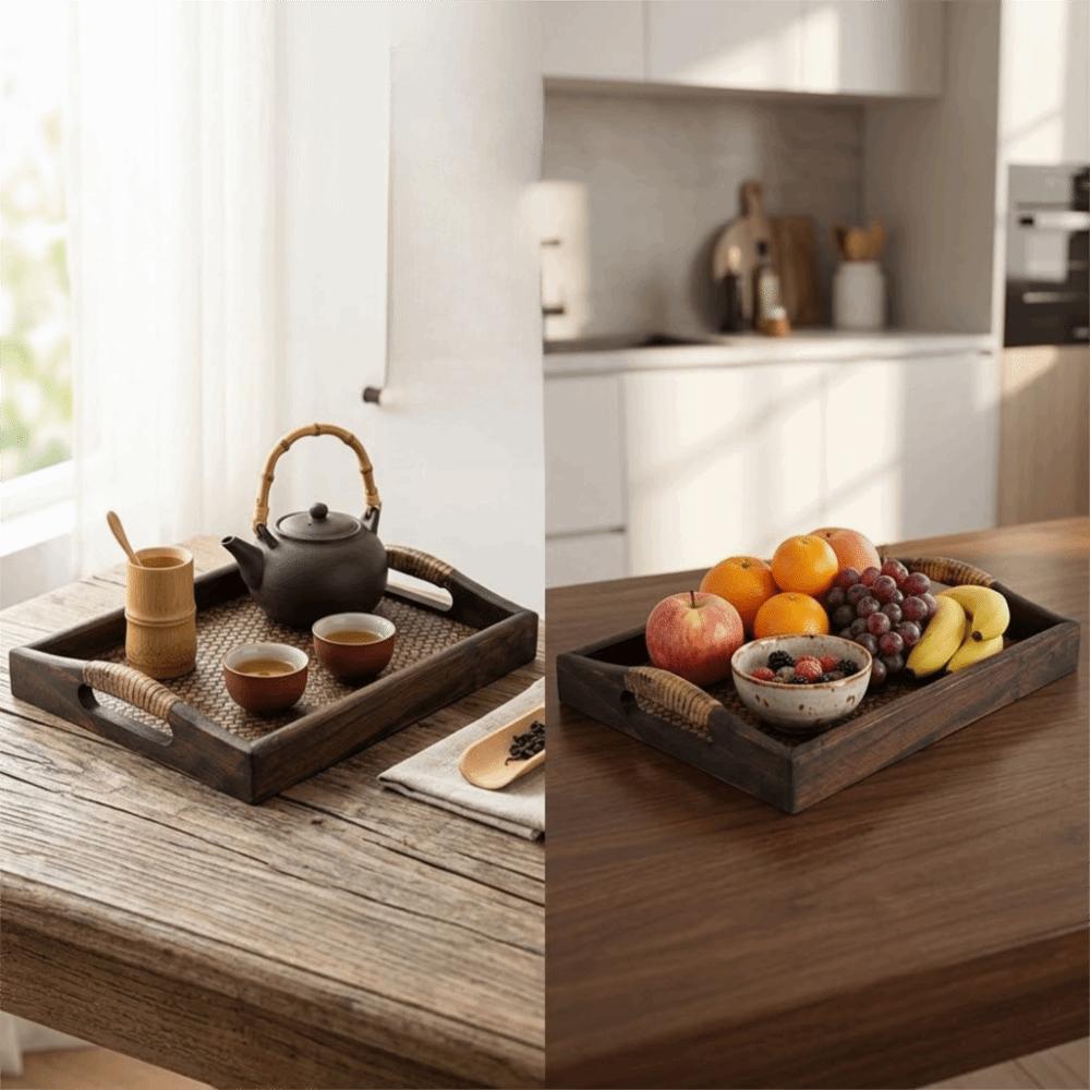 Breathable Hollow Tea  Tray Wooden Fruit Tray Eco Friendly Weave Tray  Tea Room