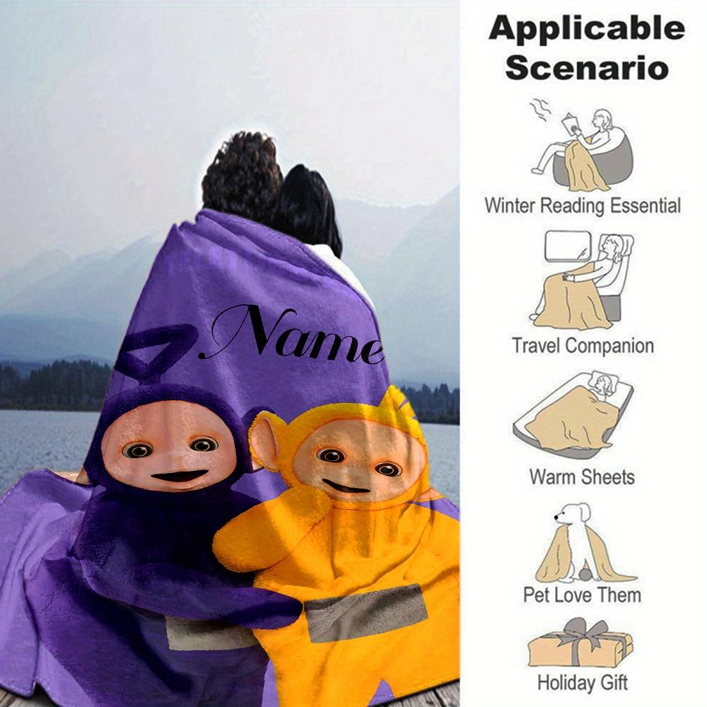 Teletubbies Purple And Yellow Tinky Winky And Laalaa Themed Blanket Personalized Name Soft Warm And Versatile For Sofa Bed Office And Travel Machine