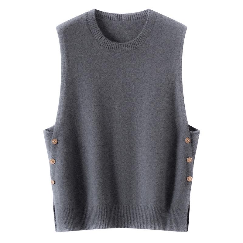 Lekasha Pure Cashmere Twelve-Needle Sleeveless Knit Vest for Autumn/Winter