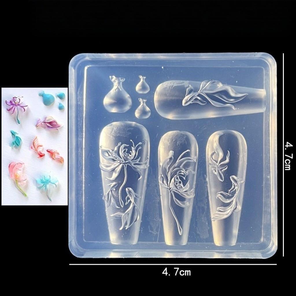 

2025 Lotus Fish Red Silicone Nail Art Embossing Mold - 3D Carving Net Celebrity Style