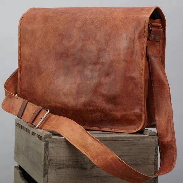 

New Bag Leather Men Genuine Messenger Shoulder Laptop Travel Vintage Handmade 13 x 10 x 4 in
