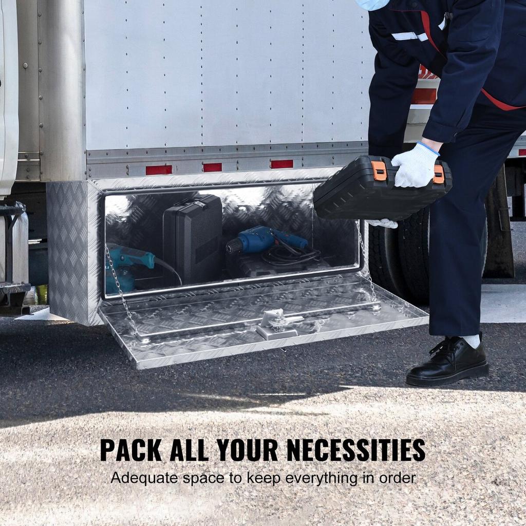 Underbody Truck Box, 36"×24"×24" Pickup Storage Box, Heavy Duty Aluminum Diamond Plate Tool Box with Lock and Keys, Waterproof Trailer Storage Box