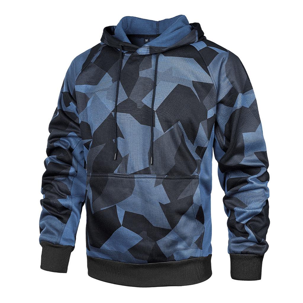 Men's Fashion Camouflage Sweatshirt Men's Drawstring Ribbed Closure Raglan-sleeves Hoodie