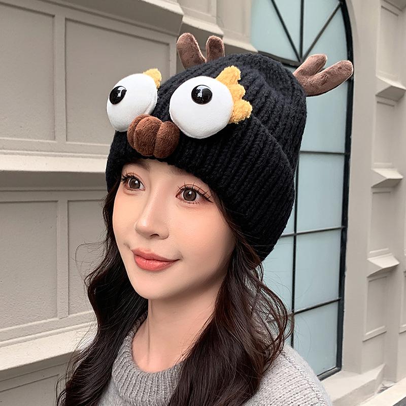 Beanie Hat Outfit Korean New Cute Cartoon Big Eyes Beanies Caps