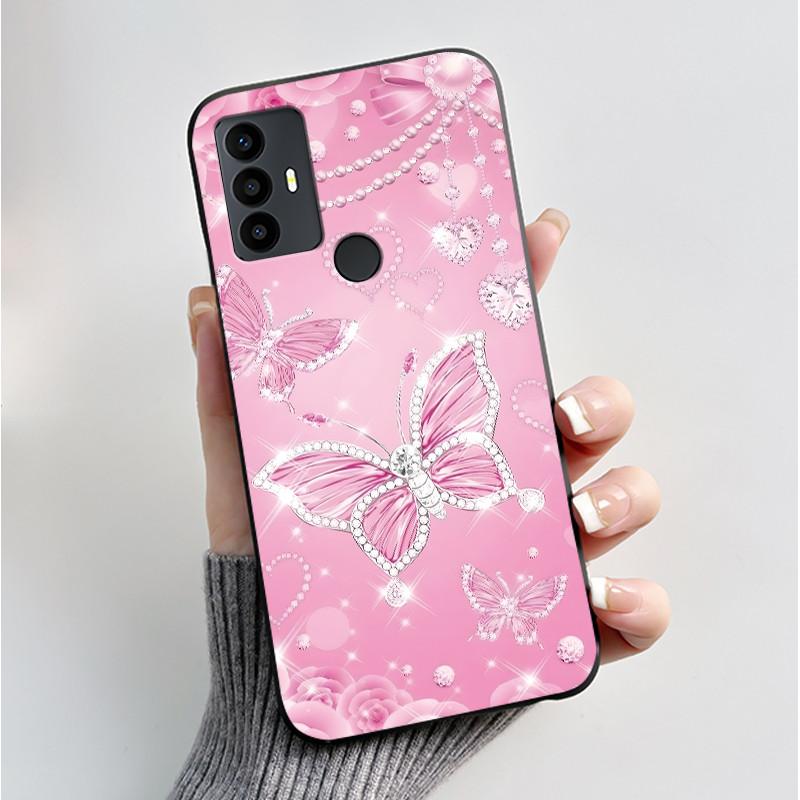 For TCL 30 SE 30E 306 305 Case 6165D 6102H 6102A 6102D Phone Cover Fashion Butterfly Flowers Black Soft Silicone Casing Bumper