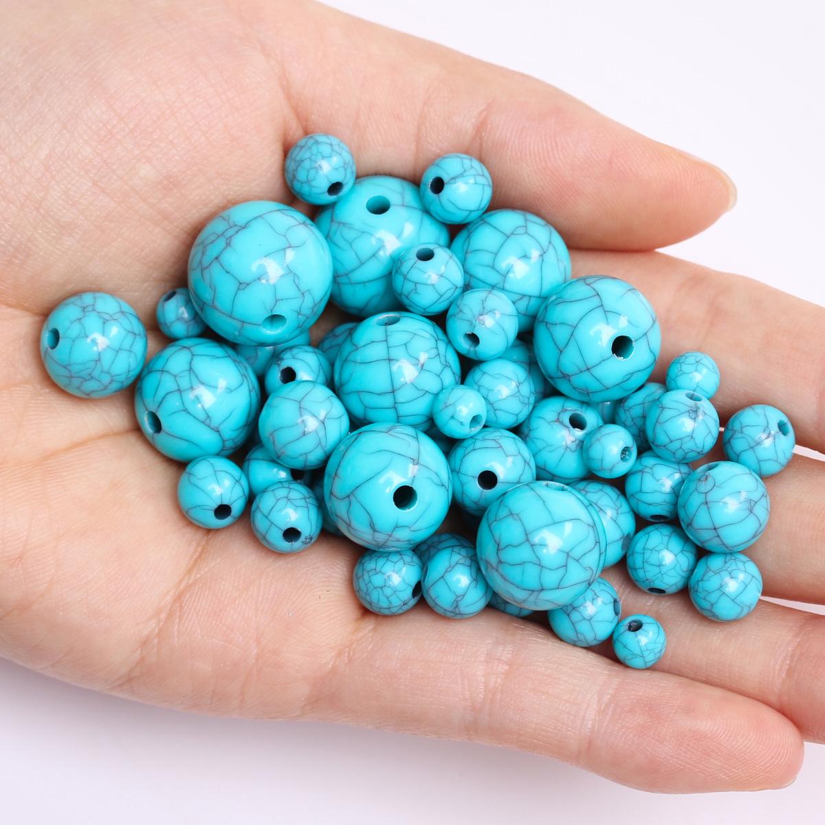 

DIY для изготовления искусственных ювелирных изделий, аксессуары 6-16 мм, 50-5 шт., круглые свободные бусины, браслет с имитацией камня, бирюза, ожерелье