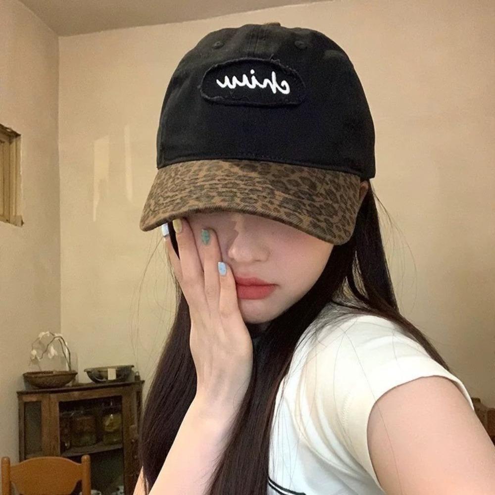 Leopard Print Duck Tongue Cap Color Splicing Rebound Caps Fashion Sun Hat  for Women Girls