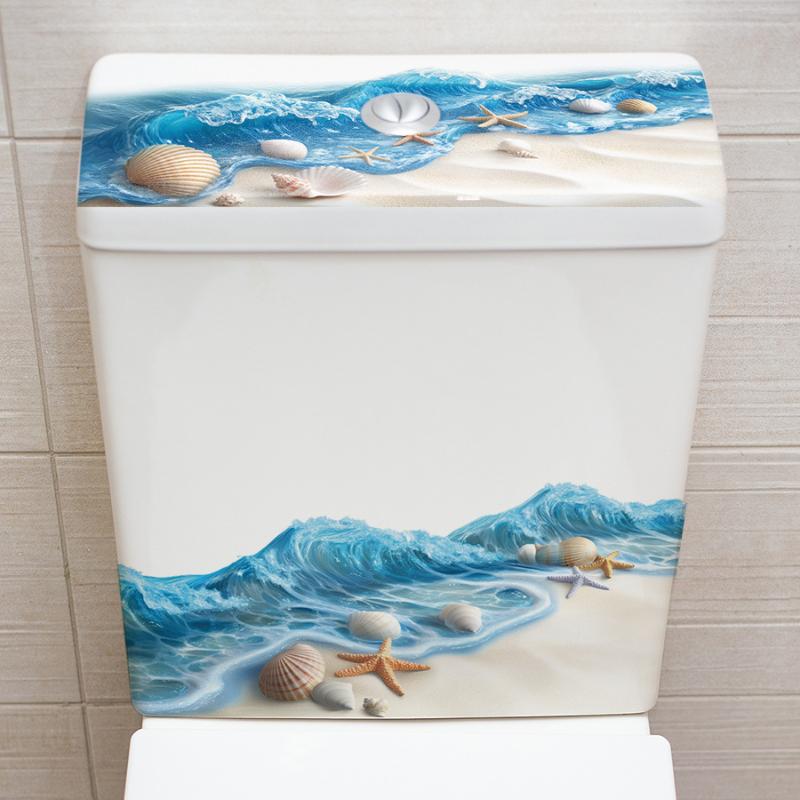 Ocean Wave Toilet Sticker Bathroom Realistic Beach Floor Decal Waterproof Anti-Slip Removable Bathtub Seashore Decoration