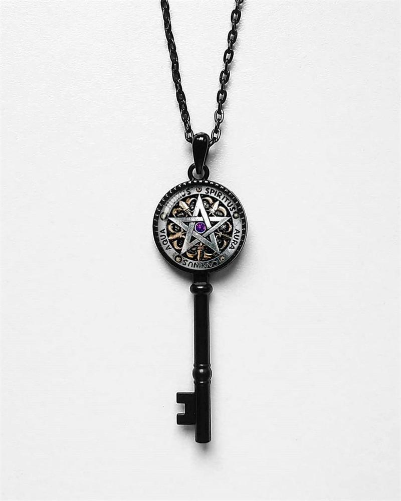 

Fashion Classic Five-pointed Star Glass Key Pendant Necklace for Men Women Key of Solomon Magic Array Jewelry Accessories Gifts