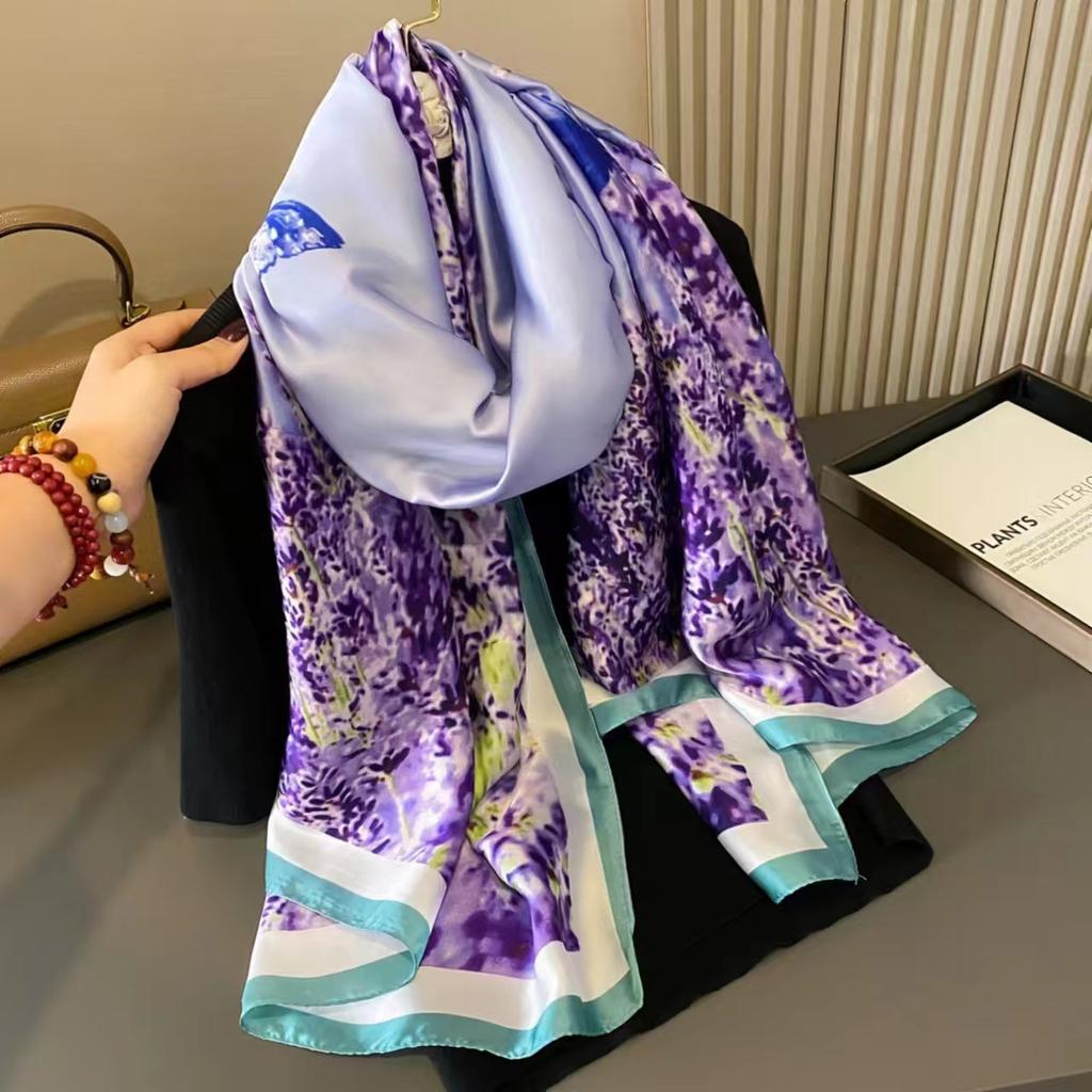 Spring, Summer and Autumn New Simulation Silk Scarf Female Decorative Hobo Shawl Sunscreen Beach Towel