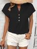 New Retro Cotton Linen Women's Casual Shirt V-Neck Button Short Sleeve Solid Color Linen Top
